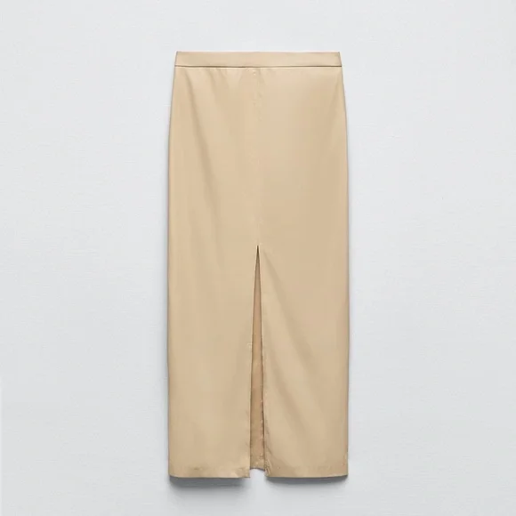 Zara Cream Faux Leather Back Slit Skirt - Picture 4 of 5